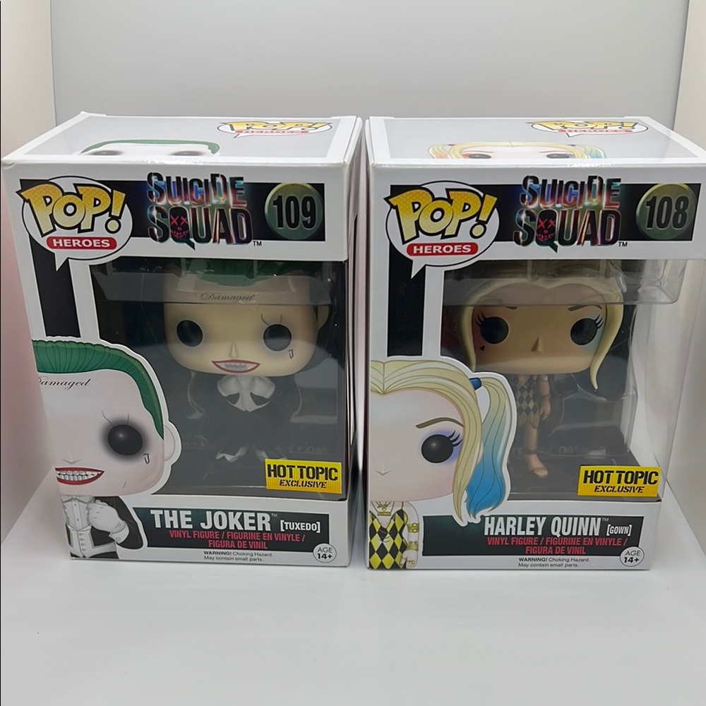 Funko Pop Heroes! The Joker in Tuxedo and Harley Quinn Gown Suicide Squad 109